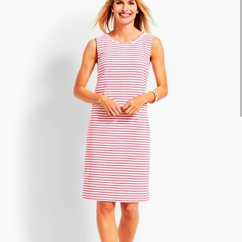 Talbots Ottoman Sleeveless Shift Dress. Pink/White. Size 2.